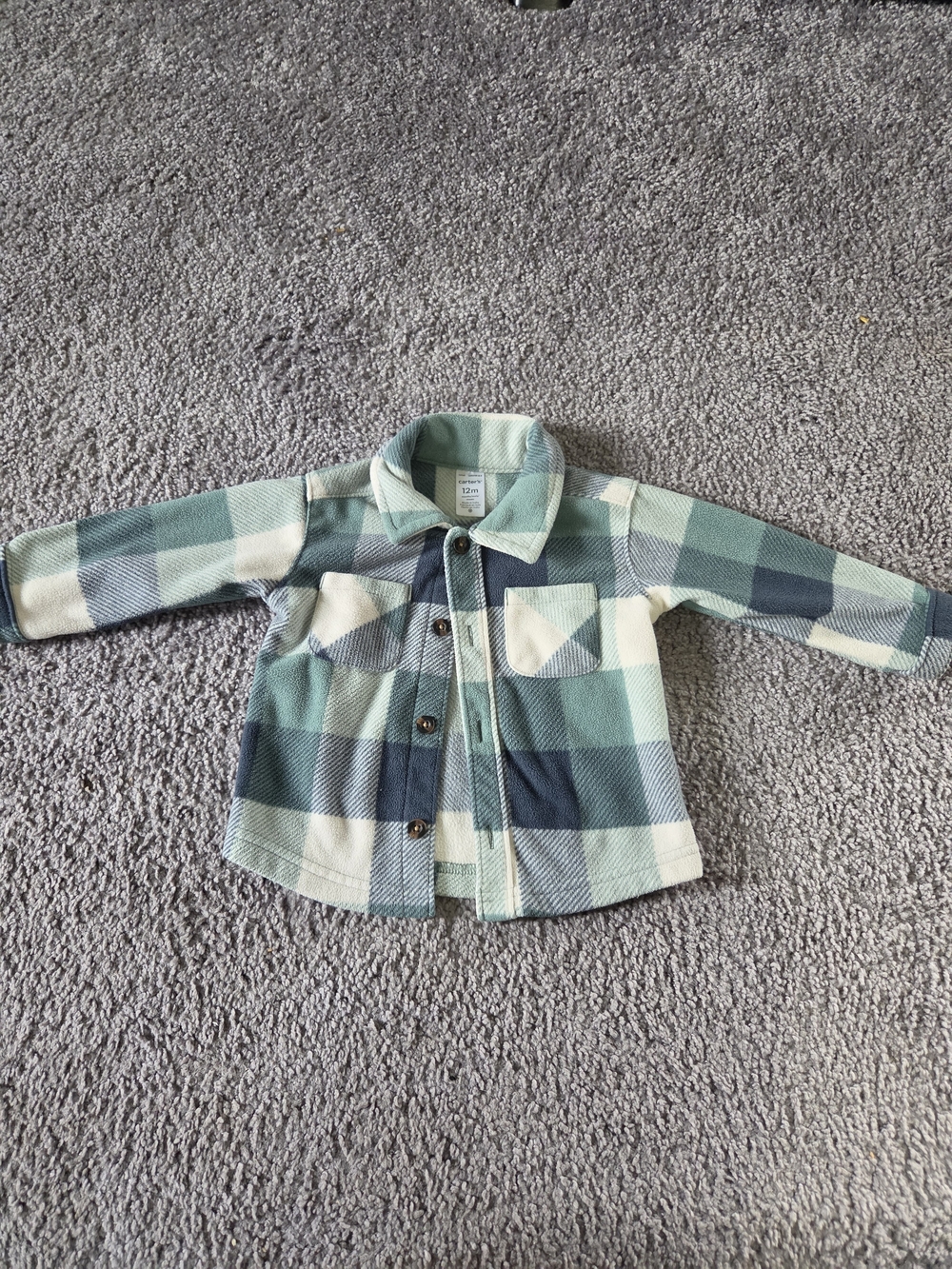 Baby/Toddler Plaid Button-Up Shirt Jacket in Mint & Navy - Carter's